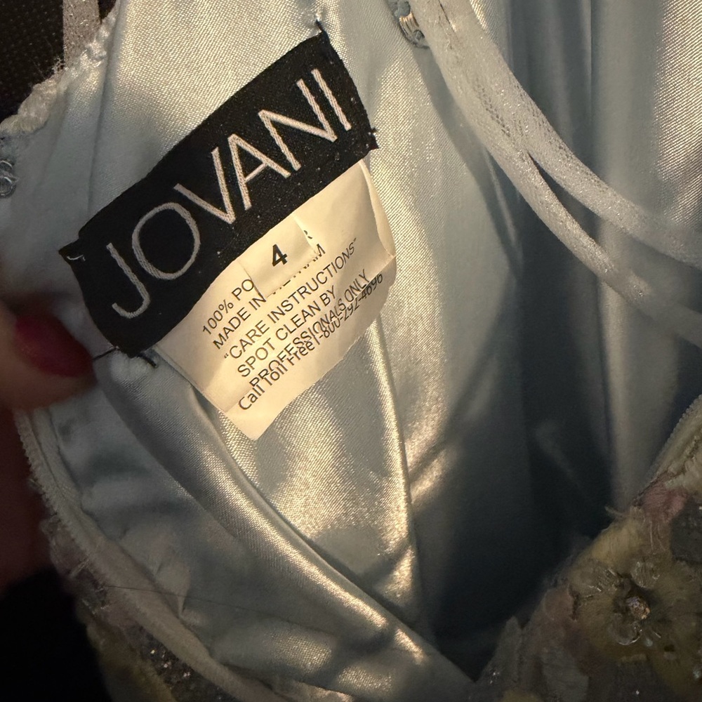 Jovani Light Blue Sparkle Ball Gown with Floral Appliqué - Picture 3 of 9